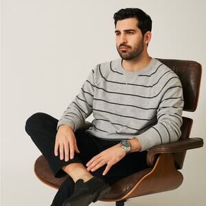 RAILS Caleb Cashmere Sweater Light Heather Gray Stripe Sz XXL {S46}